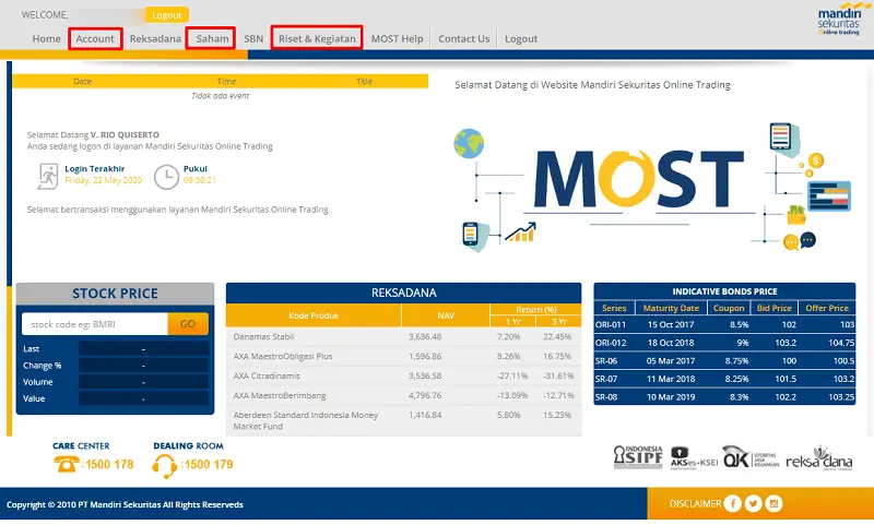 Web Mandiri Sekuritas MOST Saham Online