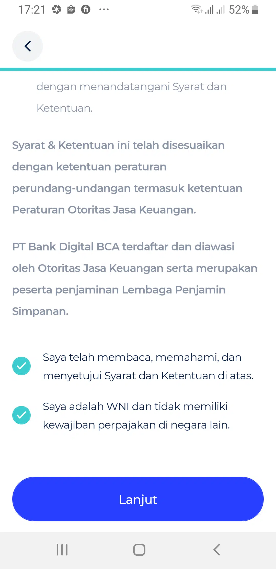 Setuju Perjanjian Pembukaan Rekening