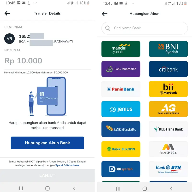 Rekening Asal Dana di OY