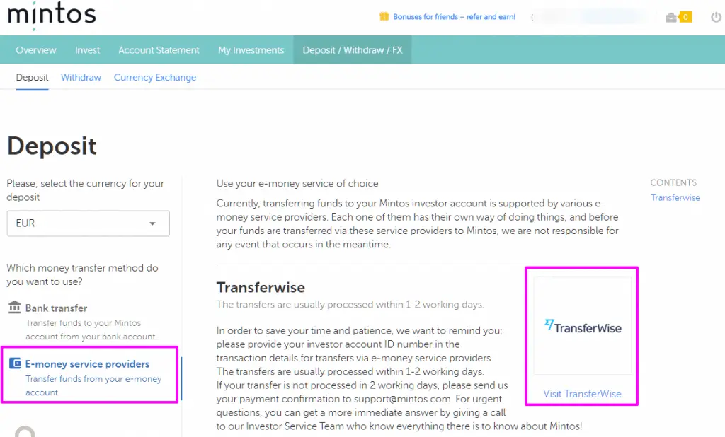 Deposit Mintos dengan TransferWise