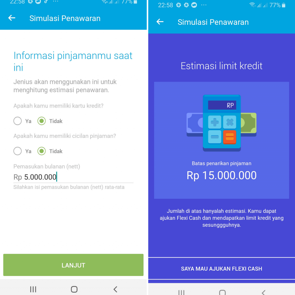 Simulasi Plafon Jenius Flexi Cash
