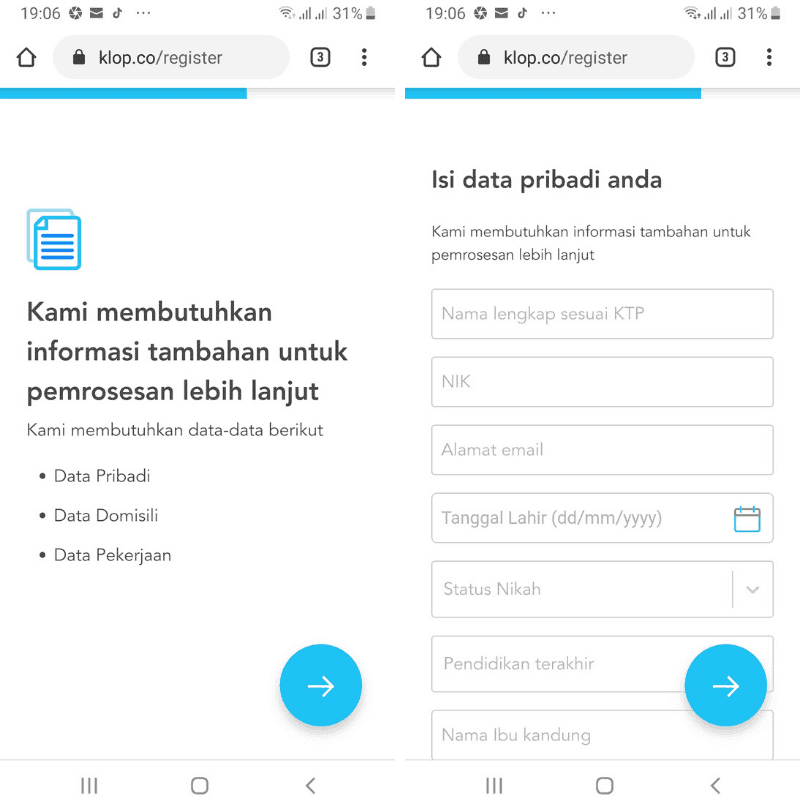 Pengisian Data Pribadi Kredivo