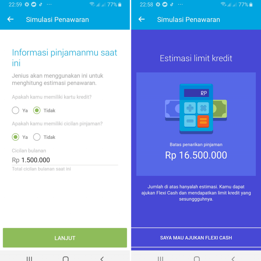 Simulasi Cicilan Flexi Cash (Punya KK)