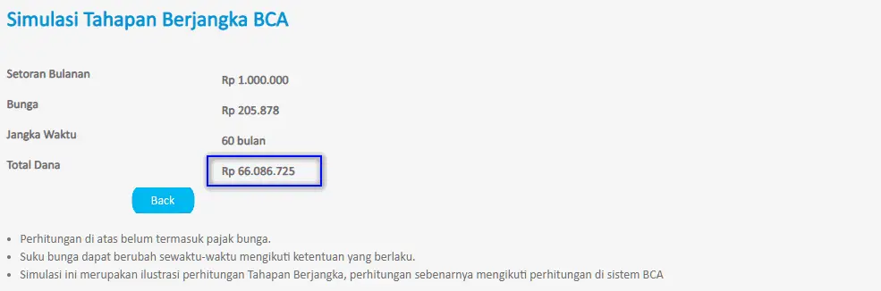 Hasil Simulasi Tahapan Pendidikan BCA