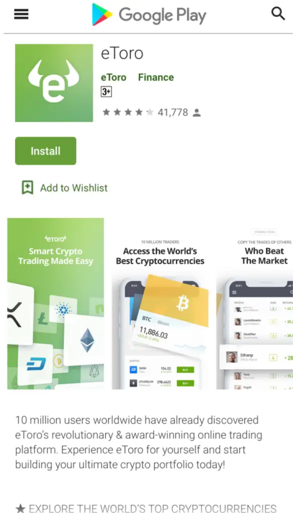 Aplikasi eToro di Google Playstore