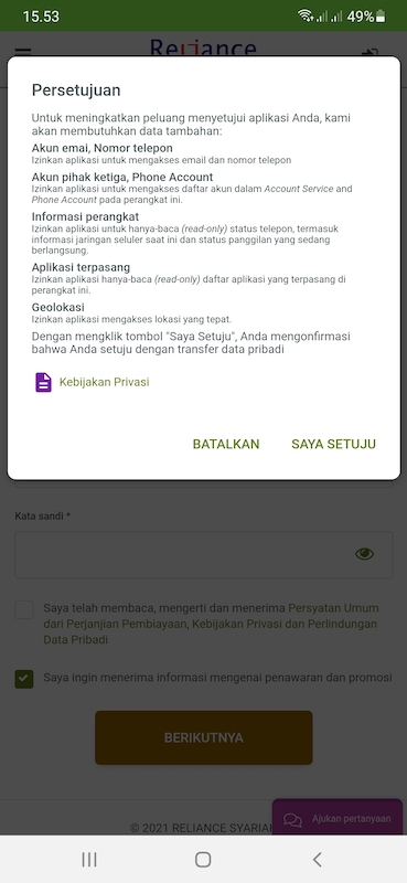Data Pribadi Aplikasi Reliance Syariah