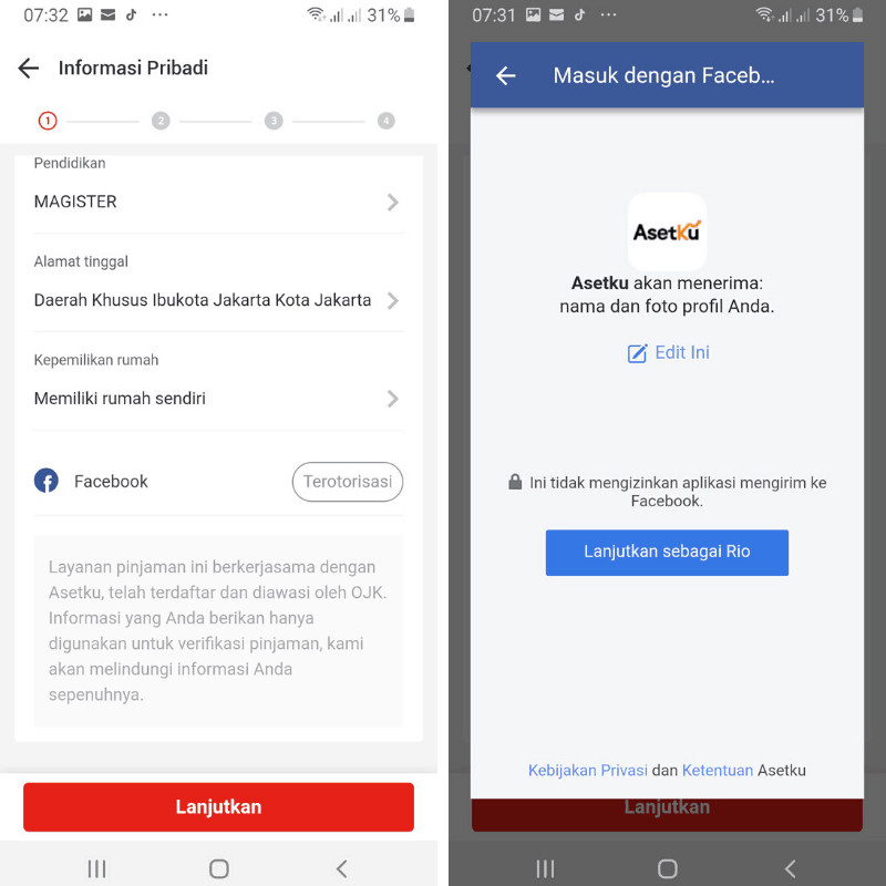 Facebook Otorisasi KTA Asetku Akulaku