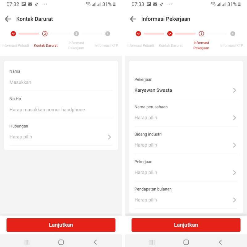 Kontak Darurat dan Informasi Pekerjaan KTA Asetku Akulaku