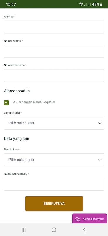 Nasabah diminta untuk mengisi Tujuan Pembiayaan dan Data KTP.