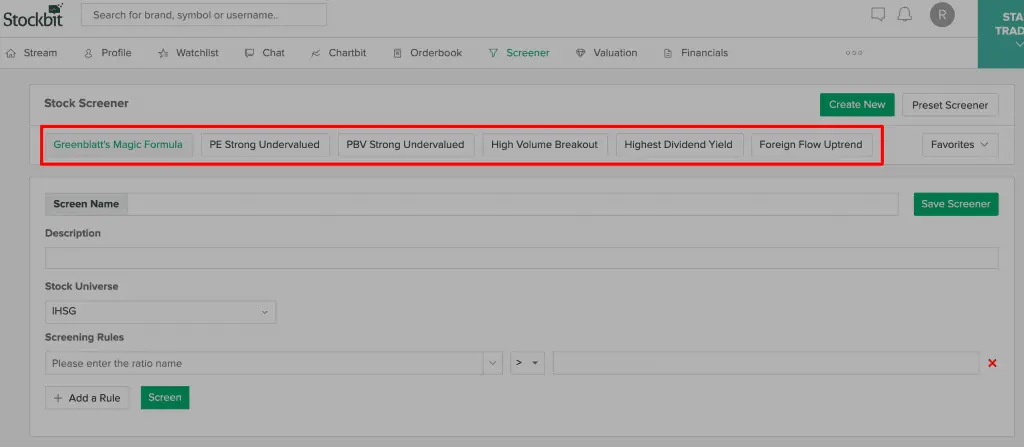 Kriteria Stock Screner Pilihan