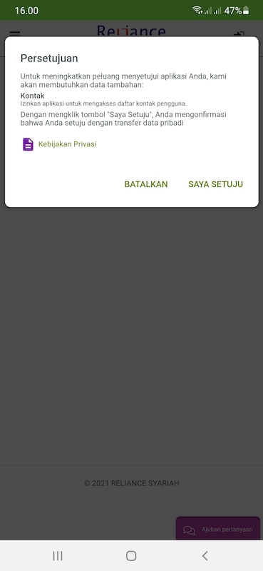 Reliance kembali meminta akses data pribadi dari ponsel.