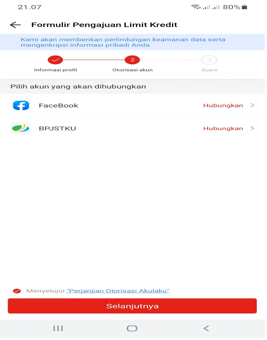 Otorisasi Akun (Ijin Akses FB dan BPJSTK)