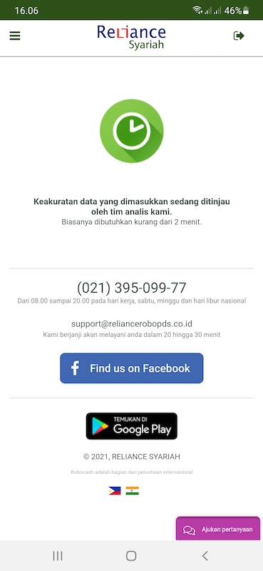Reliance memproses pengajuan