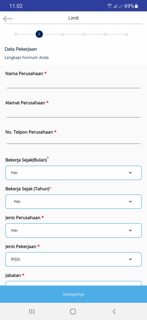 Data Pekerjaan Aplikasi Danakini Pinjaman Online