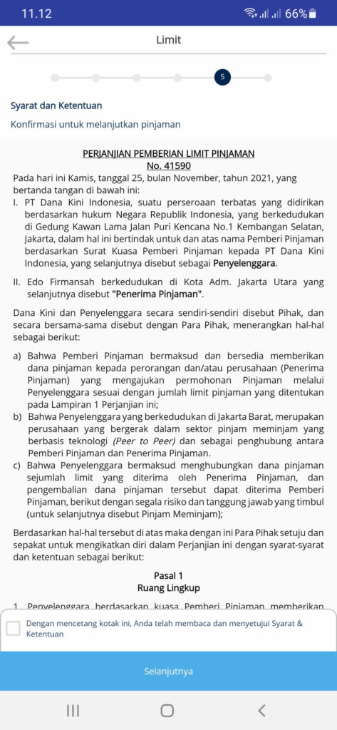 Perjanjian Danakini Pinjaman Online