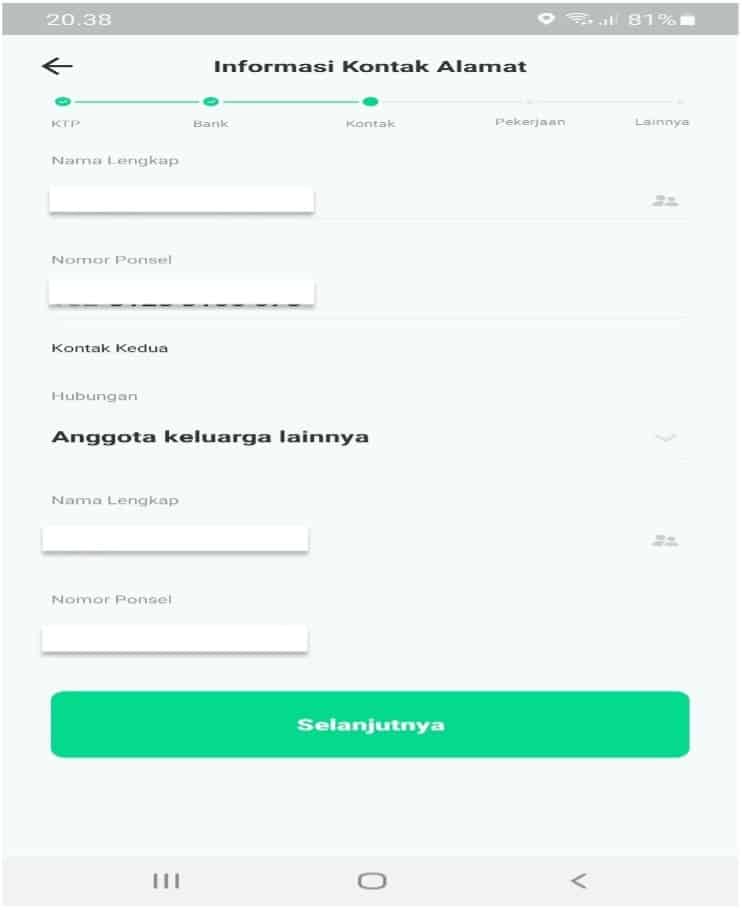 Data Kontak Aplikasi Easycash