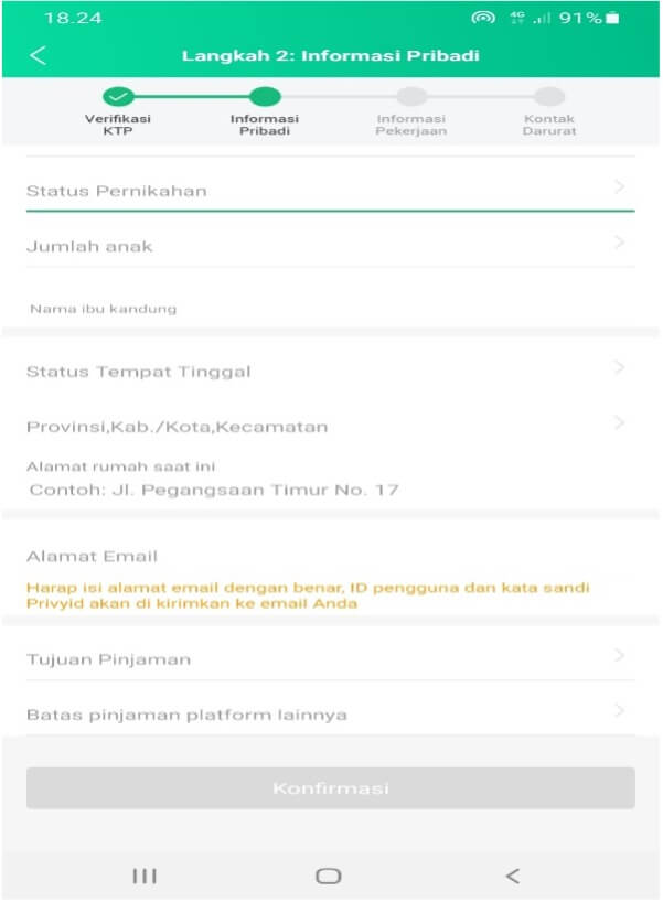 Isi Alamat Aplikasi Kredinesia