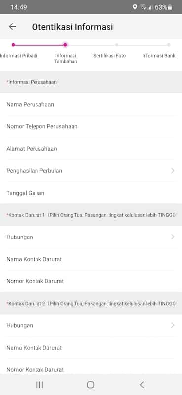 Isi data informasi pekerjaan dan data perusahaan di klikkami
