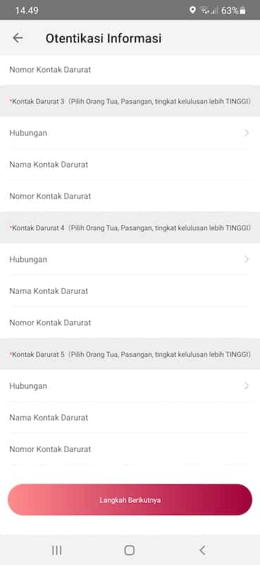 Isi data emergency kontak di aplikasi KlikKami