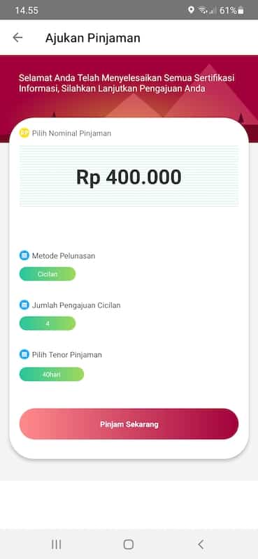Pilih pinjam sekarang di aplikasi KlikKami