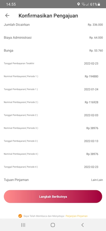 Konfirmasi data lengkap sebelum di submit pinjaman di KilkKami