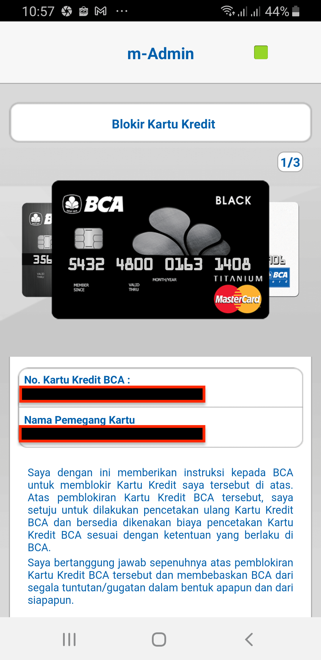 Blokir KK BCA Online