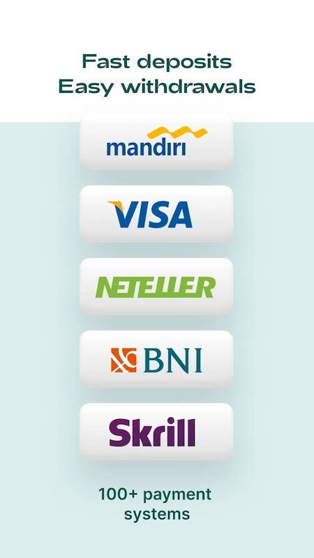 FBS menyediakan berbagai cara untuk mendeposit dan menarik dana secara mudah. Disediakan pula koneksi dengan bank lokal, seperti BNI, BCA, Mandiri.