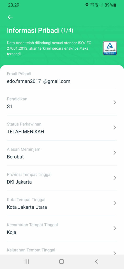 Isi data pribadi Adapundi 5.1