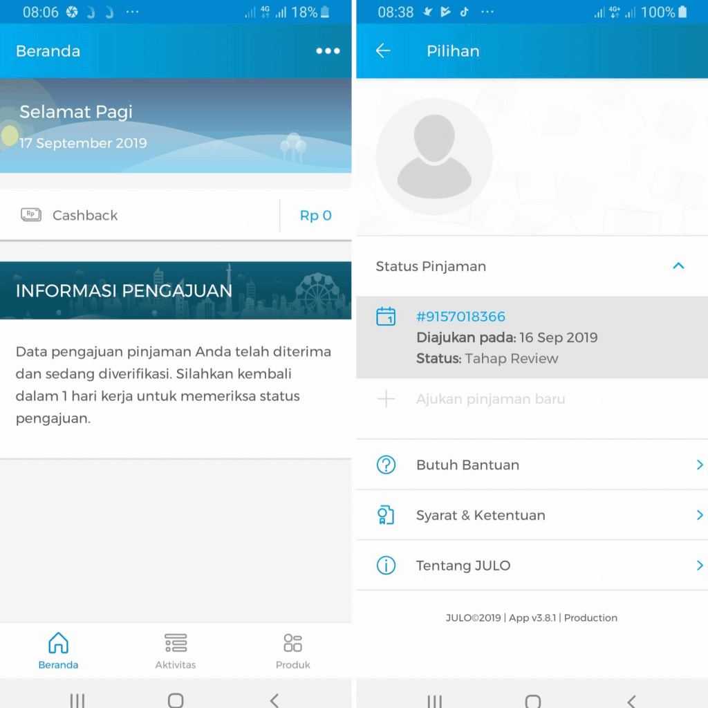 Status Pengajuan di Pinjaman Julo