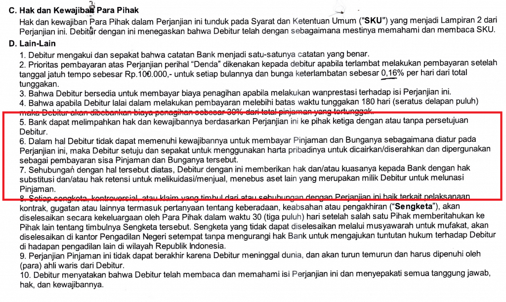 Klausul Kontrak Pinjaman KTA