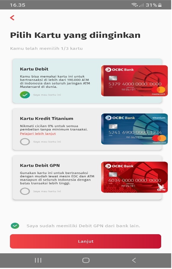 Kita diminta untuk memilih kartu, yang terdiri dari 3 pilihan kartu.