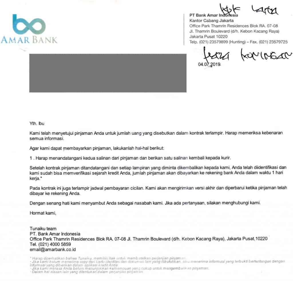 Perjanjian Pinjaman Online Tunaiku