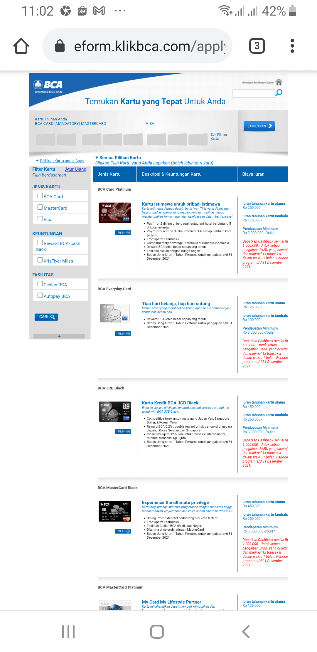 Pilih KK BCA Kartu Kredit
