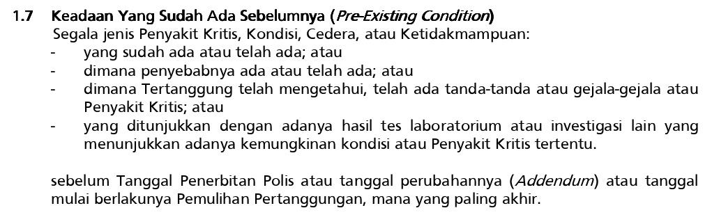 Pre Existing Condition Polis Asuransi