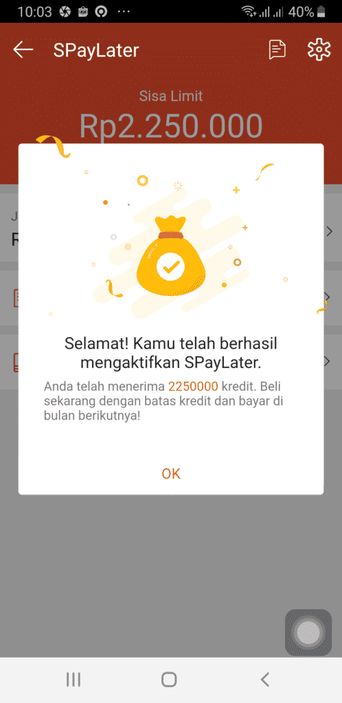 Persetujuan Limit Pinjaman Shopee PayLater