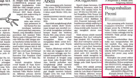 Surat Unit Link (sumber: Harian Kompas Minggu)