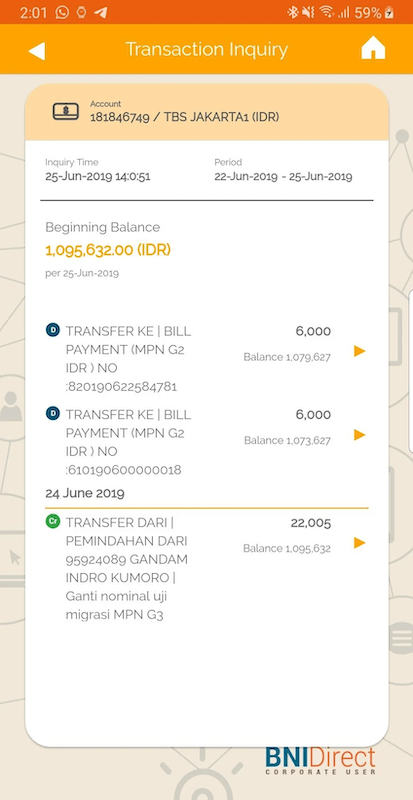 Monitor Transaksi di BNI Direct Mobile untuk Cash Management Perusahaan