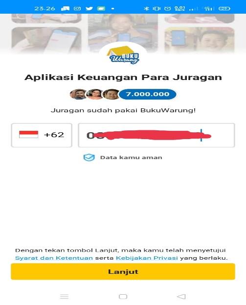 Ketuk menu Masuk, lalu kamu akan diarahkan menuju halaman pendaftaran di aplikasi Buku Warung