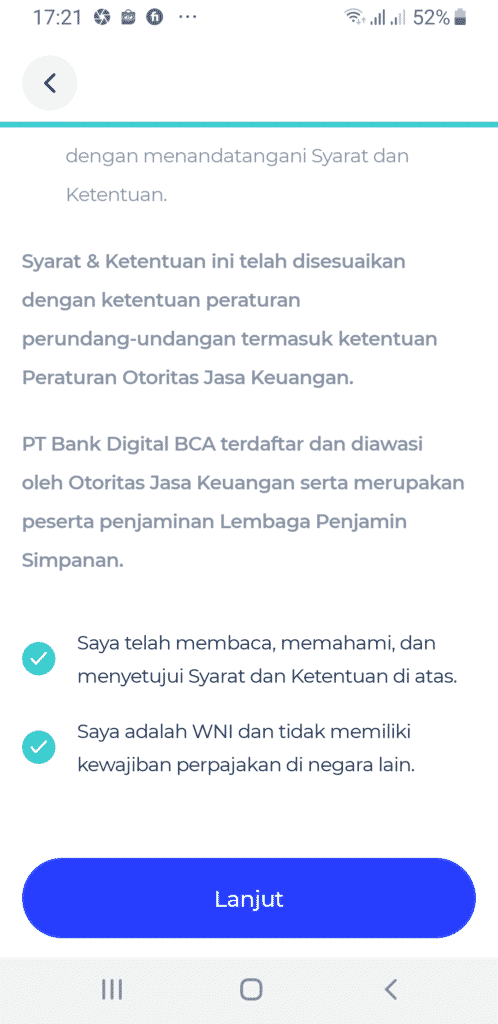 Setuju Perjanjian bLu BCA Digital