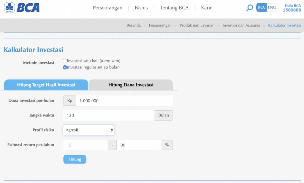 Simulasi Kalkulator Reksdana BCA