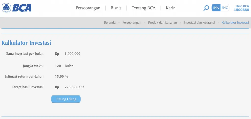 Hasil Kalkulator Rekssdana BCA