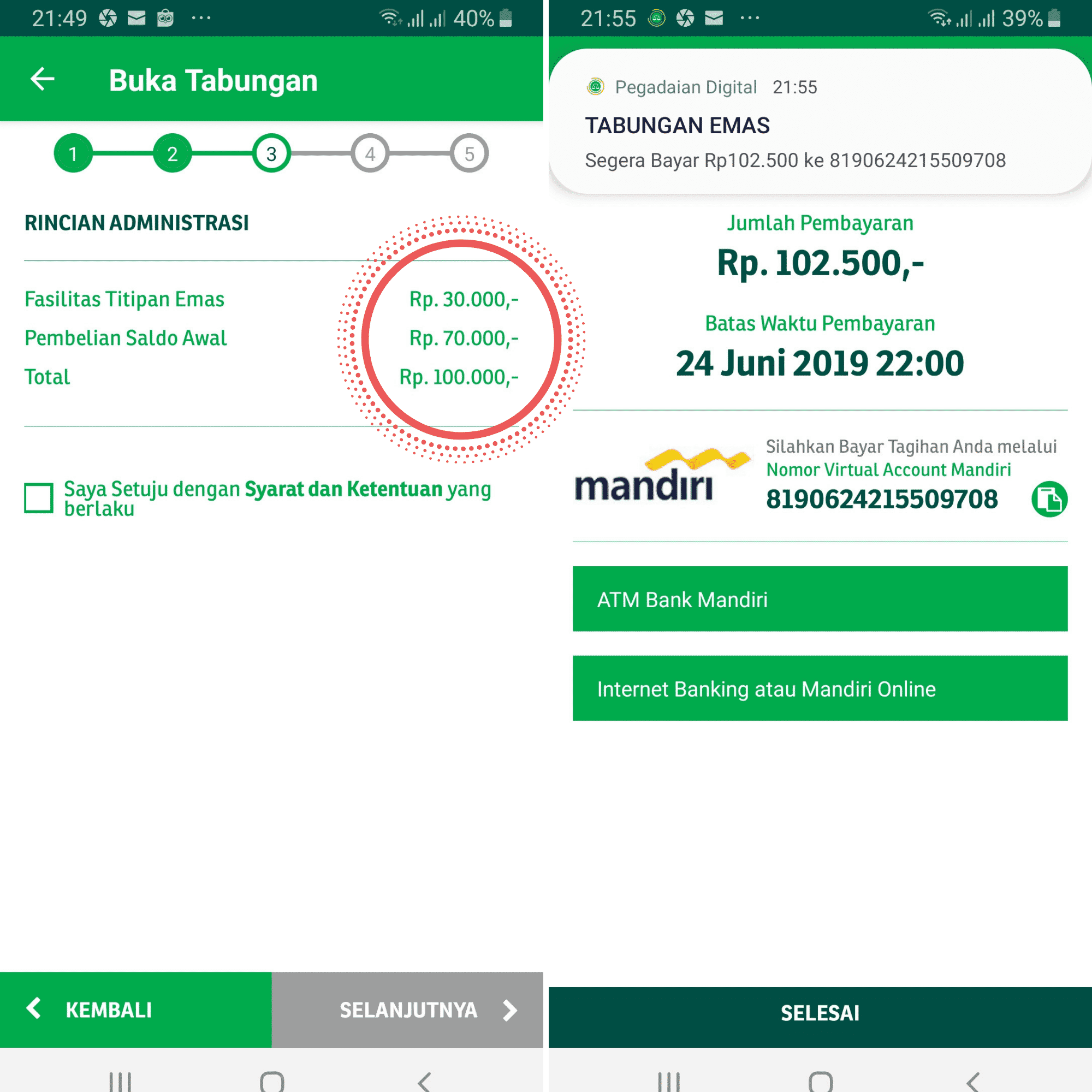 Bayar Biaya Pembukaan Tabungan Emas