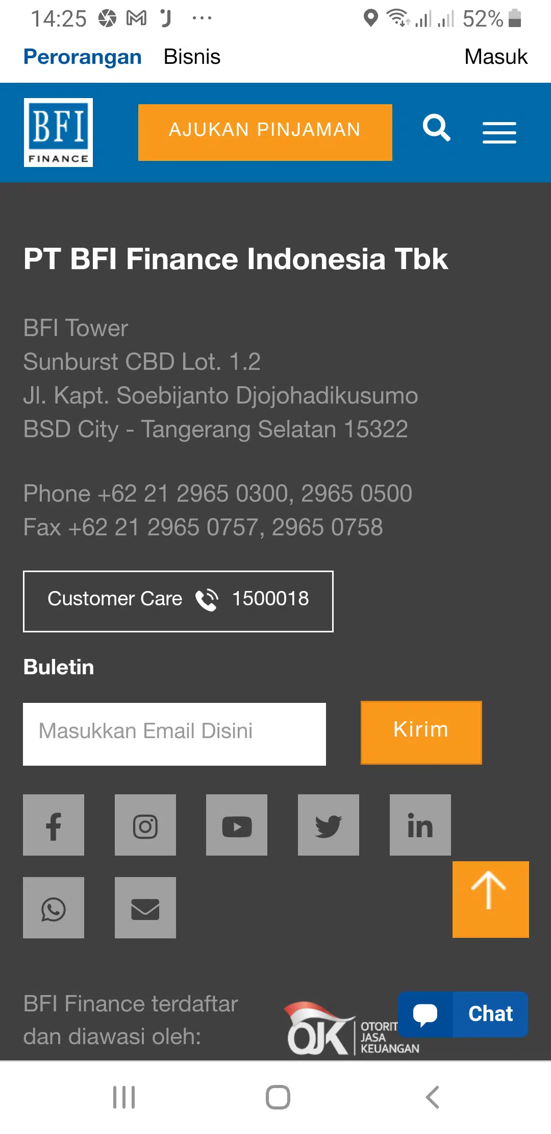 alamat dan kontak BFI
