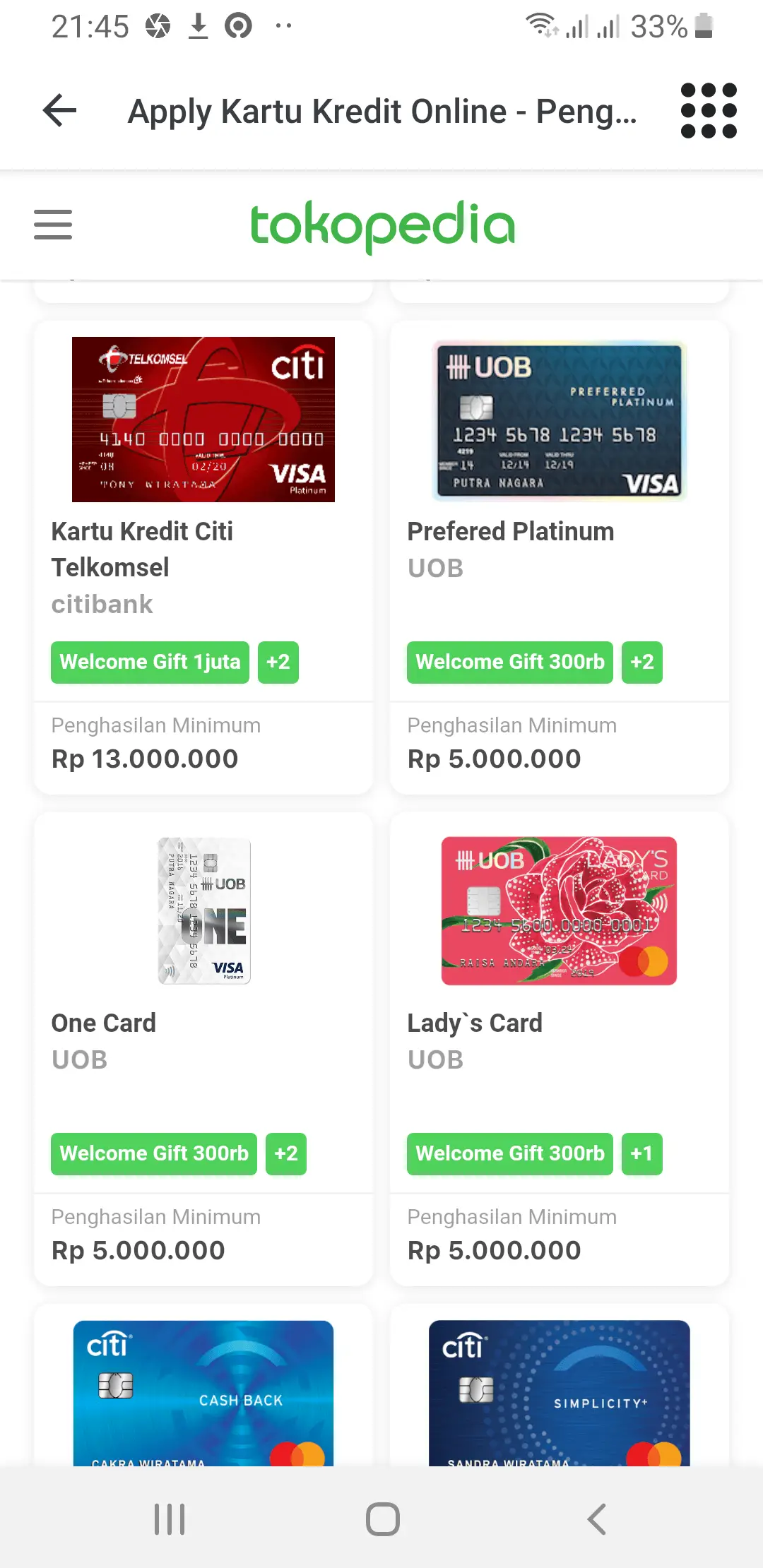 Daftar Kartu Kredit