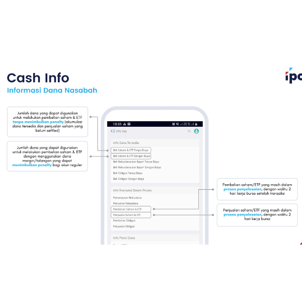 Jumlah uang yang bisa digunakan untuk main saham bisa dicek di bagian info kas IPOT