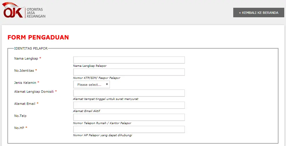 Contoh surat pengaduan ke OJK