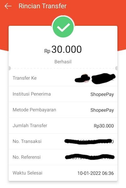 Seperti ini bukti jika transfer jika transaksi saldo Anda berhasil.