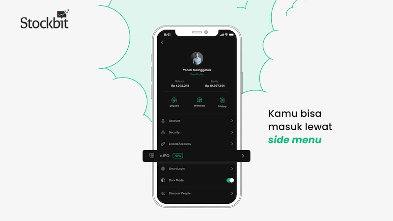Sekarang kita mulai buka aplikasi Stockbit untuk mulai memesan saham e-ipo. Seperti disebutkan di atas, investor tidak perlu registrasi ulang e-ipo karena di dalam aplikasi sudah ada menu e-ipo.