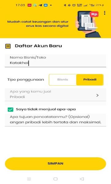 Isi Data Pribadi Aplikasi BukuKas