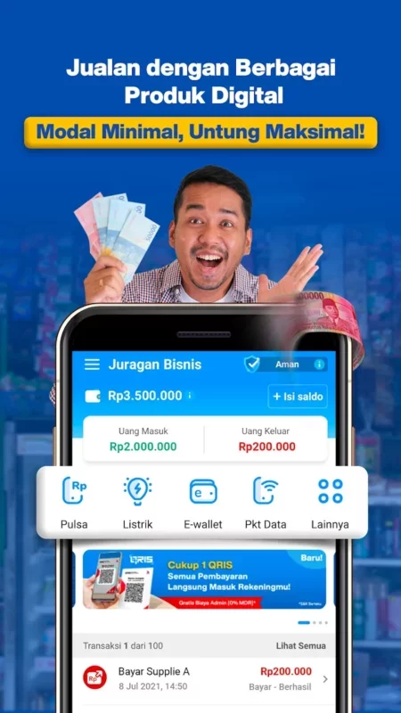 Di bukuwarung dapat digunakan untuk melakukan pembayaran dan tagihan transaksi sampai menjadi agen PPOB, seperti token listrik, konter pulsa, hingga paket data.